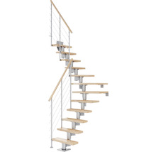 Pertura Mittelholmtreppe Spiros Perlgrau 1/4 gewendelt unten links/rechts 75 cm Relinggeländer Buche Leimholz Lackiert 12 Stufen / 13 Steigungen
