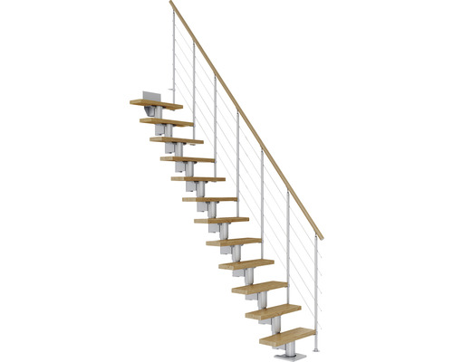 Pertura Mittelholmtreppe Spiros Perlgrau Gerade 75 cm Relinggeländer Eiche Lackiert 11 Stufen / 12 Steigungen