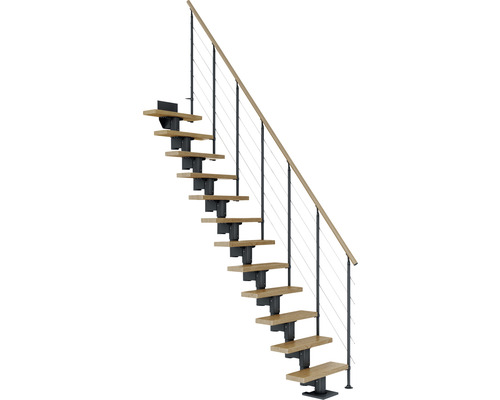 Pertura Mittelholmtreppe Spiros Anthrazit 75 cm Relinggeländer Eiche Lackiert 11 Stufen 12 Steigungen