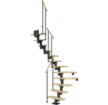 Spindeltreppe mit Holzstufen und Geländer