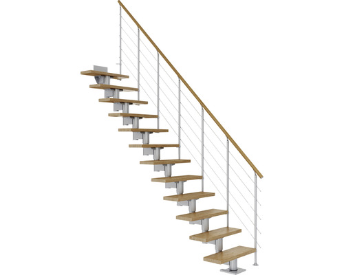 Pertura Mittelholmtreppe Chiron Perlgrau Gerade 75 cm Relinggeländer Eiche Lackiert 11 Stufen / 12 Steigungen