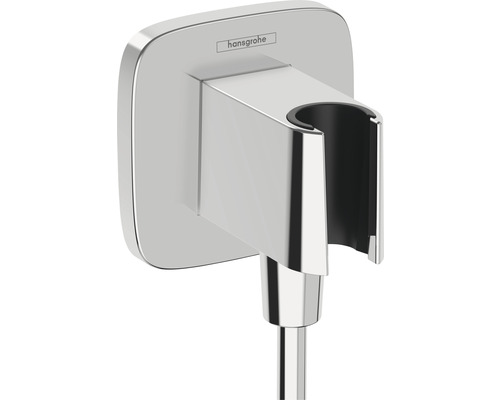 Raccordement mural avec support de douchette hansgrohe FixFit Q chrome 26887000 Support de douchette Hansgrohe avec rosace carrée