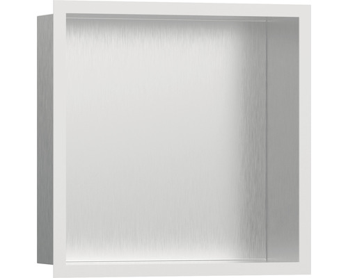 Niche murale hansgrohe XtraStoris Individual 300 x 300 x 100 mm acier inoxydable brossé/blanc mat 56097700