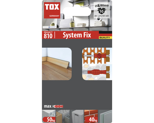 Emballage de chevilles TOX System Fix avec exemple de montage