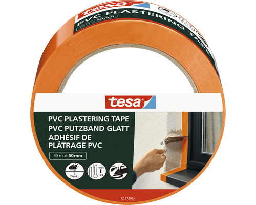 Ruban adhésif de plâtrage PVC tesa orange 50 mm x 33 m Ruban de plâtrage PVC Tesa, 33 mètres sur 50 millimètres