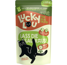 Aliment pour chat Lucky Lou au boeuf, au sanglier et à la courge pour chats adultes, 125 grammes