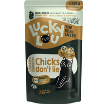 Lucky Lou volaille avec carotte et potiron nourriture pour chat senior, 125 grammes