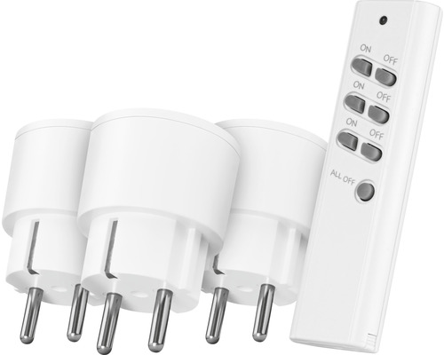 Drei Funksteckdosen mit Fernbedienung