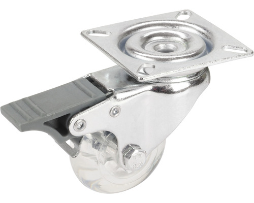 Roulette de meubles avec frein, boîtier métallique et roue transparente