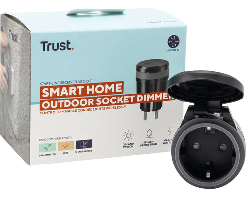 Trust Smart Home Außensteckdosen Dimmer mit Produktverpackung