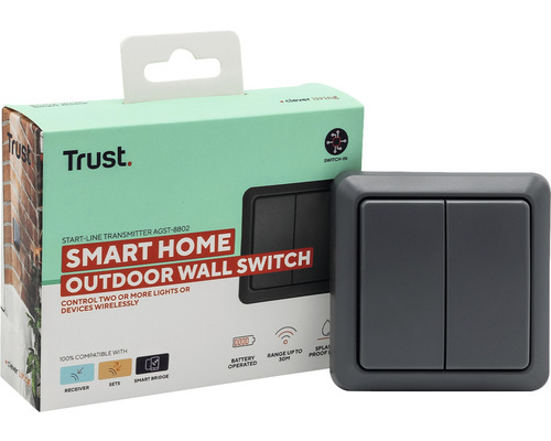 Trust Smart Home Funk Wandschalter für den Aussenbereich mit Produktverpackung