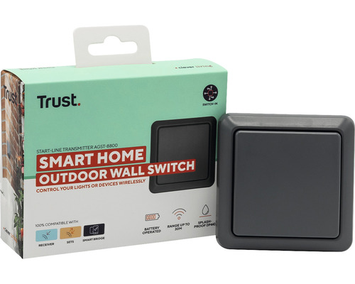 Trust Smart Home Funkwandschalter für den Aussenbereich und Verpackung