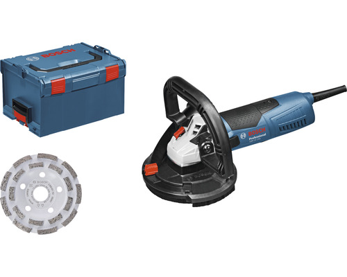 Ponceuse à béton Bosch Professional GBR 15 CAG, avec meule assiette diamantée Bosch rainureuse à murs en set avec coffret de transport et disque à tronçonner
