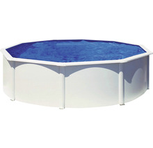 Piscine hors sol kit de piscine à paroi en acier ronde 350 x 120 cm blanc, skimmer inclus avec buse d'arrivée, système de filtration, flexible de raccordement, sable de filtration et échelle-thumb-2