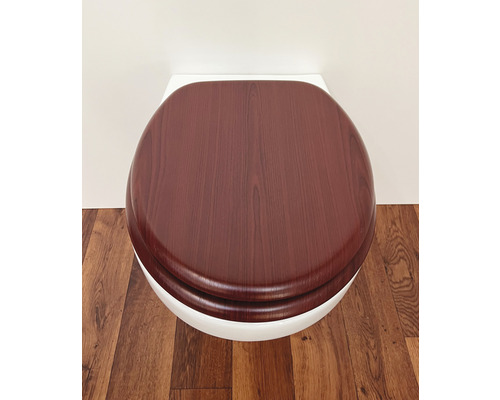 Toilette mit Toilettendeckel in Holzoptik