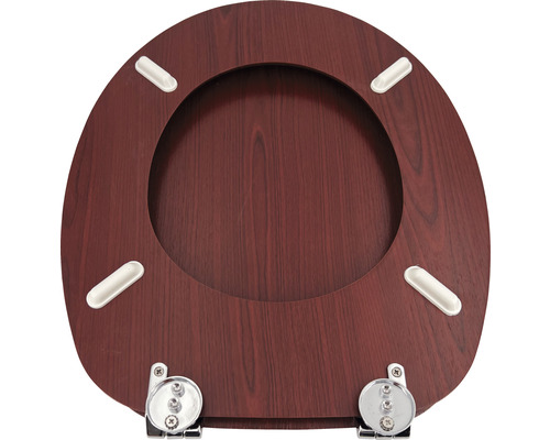 Toilettendeckel mit Holzoptik und verchromten Scharnieren