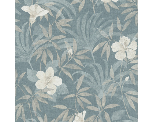 Papier peint intissé 38028-5 Cuba Floral bleu beige Papier peint à motifs de feuilles et de fleurs