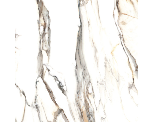 Muster einer weißen Fliese mit Marmoroptik.