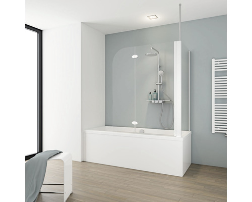 Pare-baignoire 2 pièces avec paroi latérale SCHULTE Komfort 114,5 x 140 cm verre transparent couleur de profil blanc D 2656 04 50 140