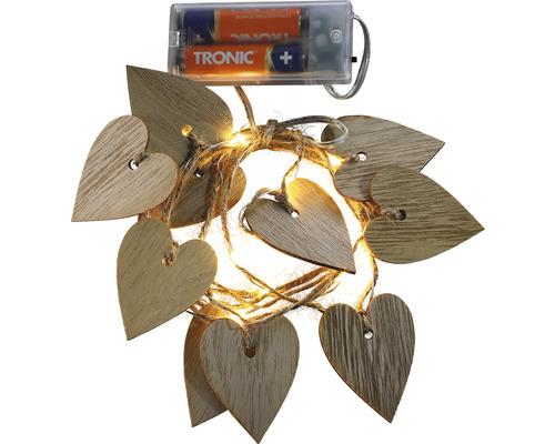 Guirlande lumineuse LED Lafiora avec suspension cœur en bois L 150 cm 15 LED couleur d'éclairage blanc chaud