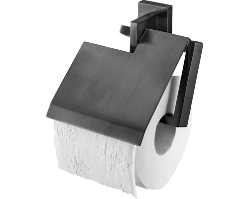Dérouleur de papier toilette avec couvercle HACEKA Edge graphite brossé 1208801 Distributeur de papier toilette avec couvercle pour montage mural