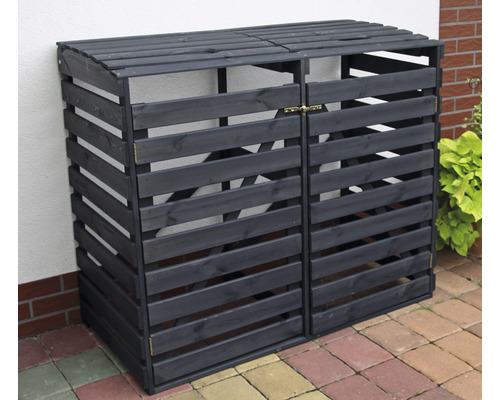 Double abri poubelle en bois à structure à lattes