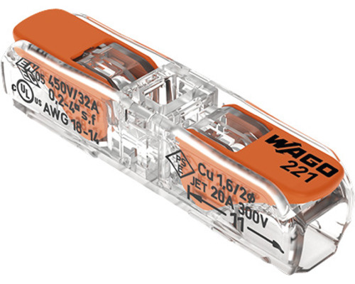 Borne de raccordement Wago 221-413 COMPACT 4 mm² 3 conducteurs tous types  de connecteur levier à charnière 50 pièces - HORNBACH Luxembourg