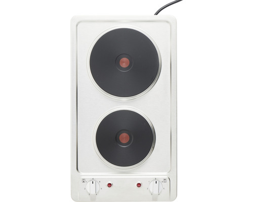 Plaque de cuisson double en acier inoxydable avec deux zones de cuisson et commandes