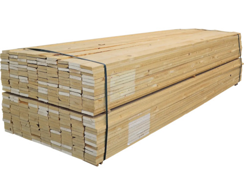 Pile de planches en bois clair, fixée par des sangles noires.