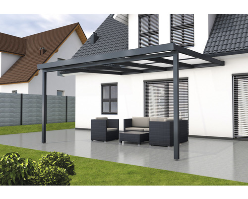 Toiture pour terrasse gutta Premium polycarbonate blanc rayé 410,2 x 406 cm anthracite