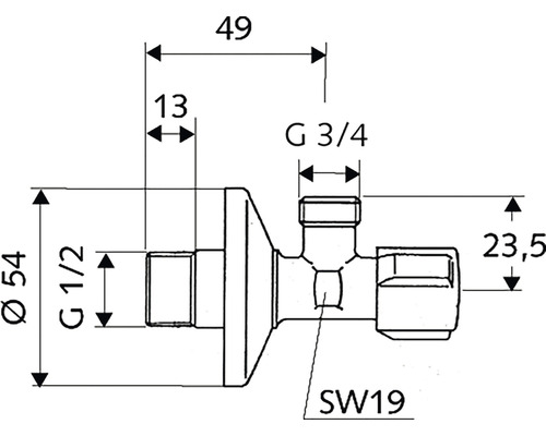 Dessin technique d''un robinet d''équerre avec cotes