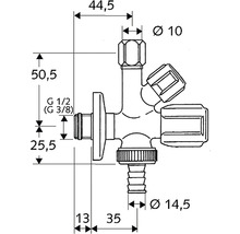 Schéma technique d''un robinet de réglage d''angle avec indications de dimensions