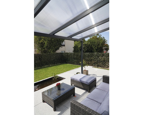 Toiture pour terrasse gutta Premium acrylique transparent 510 x 406 cm anthracite