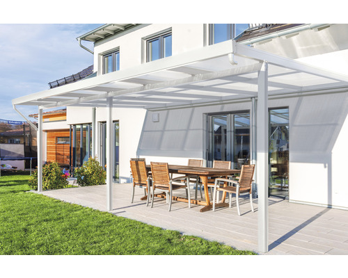 Toiture pour terrasse gutta Premium polycarbonate opale 611 x 406 cm blanc