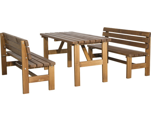 Set De Jardin Table + 2 Bancs En Bois Composite & Aluminium Noir - 180x90 Cm, Pour 6 Personnes, Extérieur