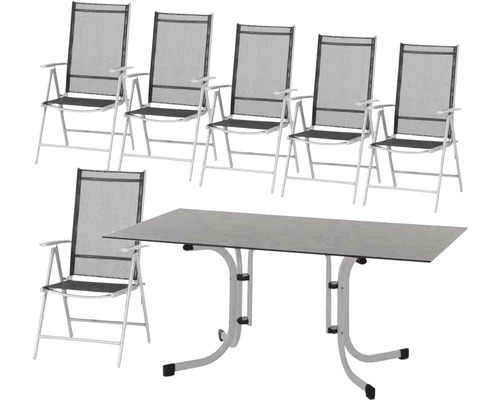 Gartenmöbelset Siena Garden 6 -Sitzer bestehend aus: 6 Stühle,Tisch 160 x 90 cm Metall silber