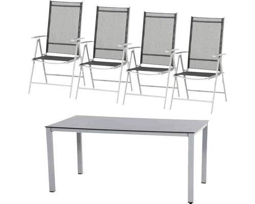 Gartenmöbelset Siena Garden 4 -Sitzer bestehend aus: 4 Stühle, Lofttisch Metall 160 x 90 cm silber