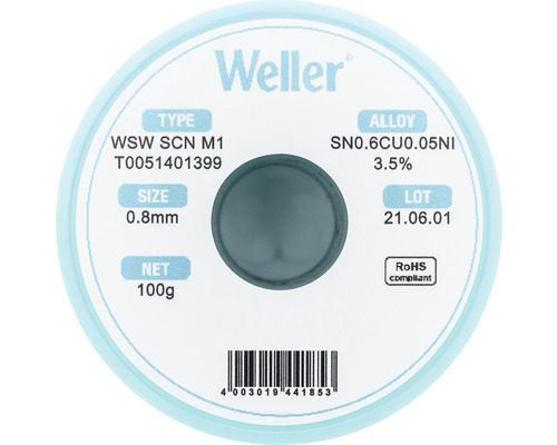 Fil de soudure Weller de 0,8 mm de diamètre et 100 g de poids