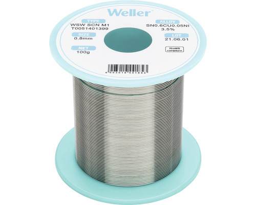 Fil à souder Weller T0051401390, T0051401399 SDN WSW SCN M1 0,8mm, Sn0,6Cu0,05Ni3,5%