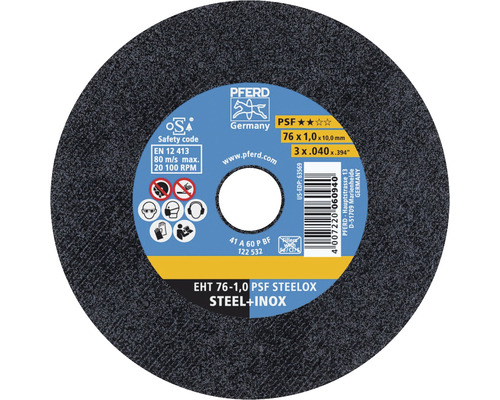 Disque à tronçonner PFERD EHT PSF STEELOX Ø 76x1,0x10 mm