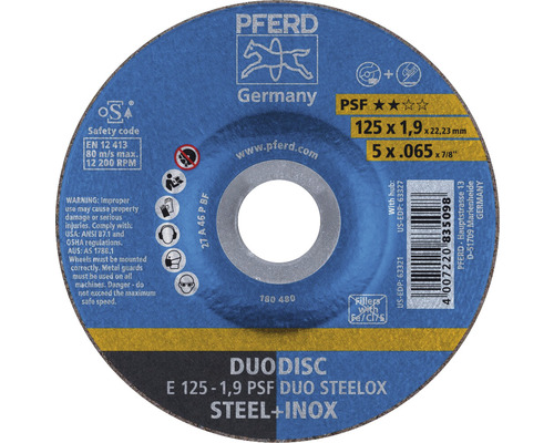Disque à tronçonner PFERD PSF DUO STEELOX acier/inox Ø 125x22,23 mm