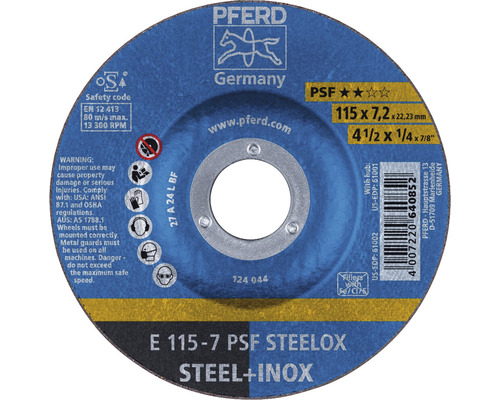 Disque à ébarber PFERD PSF STEELOX acier/inox Ø 115x22,23 mm