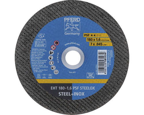 Disque à tronçonner PFERD EHT PSF STEELOX Ø 180x1,6x22,23 mm