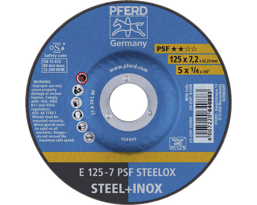 Disque à ébarber PFERD PSF STEELOX acier/inox Ø 125x22,23 mm