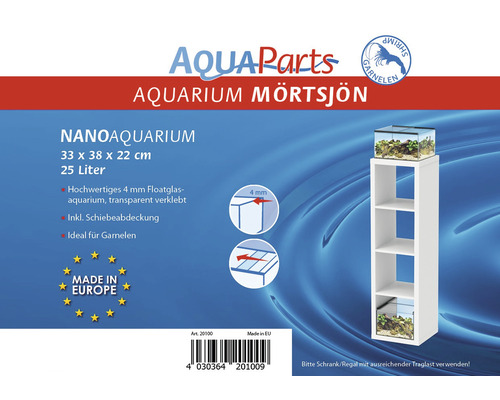 Aquarium mit Unterschrank und dem Hinweis Made in Europe