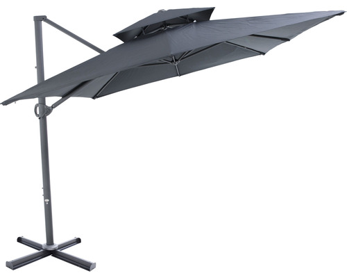 Parasol excentré gris avec support pour le jardin ou la terrasse