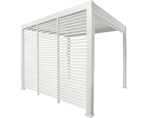 Pergola de terrasse en aluminium blanc avec lames