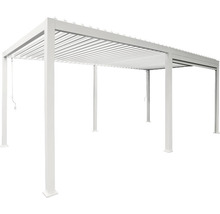 Freistehende weiße Pergola mit Lamellendach