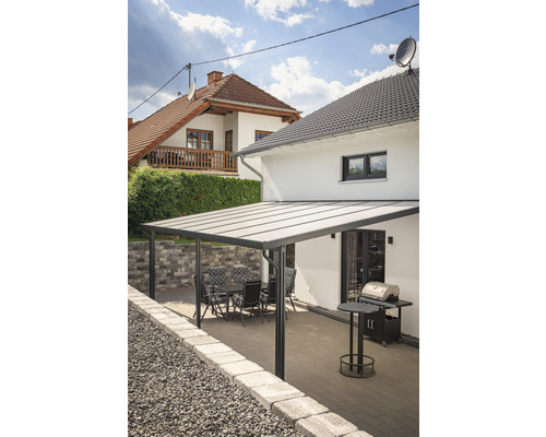 Toiture pour terrasse gutta Premium acrylique transparent 712 x 306 cm anthracite
