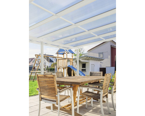Toiture pour terrasse gutta Premium acrylique Klima blue 1014 x 306 cm blanc